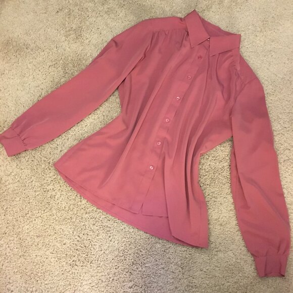 Outline Korean Blush Pink Slinky Pleated Button Down Shirt - Picture 12 of 16